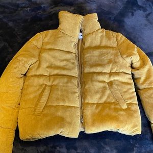 Corduroy mustard yellow puffer coat